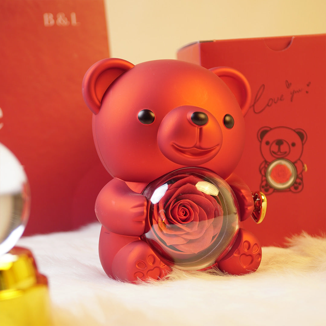 Forever Rose Teddy Bear with Glass Rose Gift Box