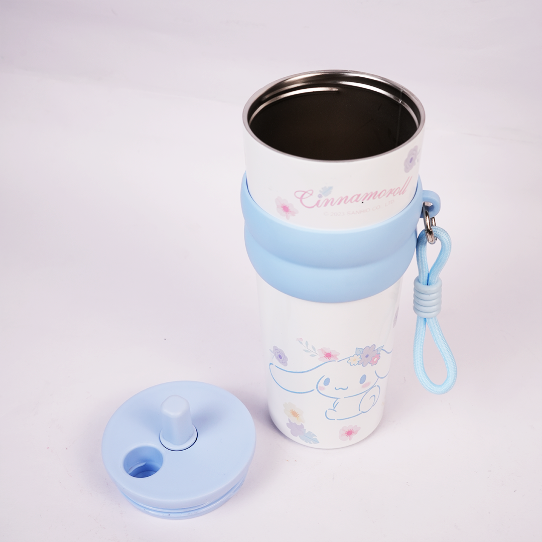 Cinnamoroll Floral Stainless Steel Insulated Tumbler with Straw & Carry Loop