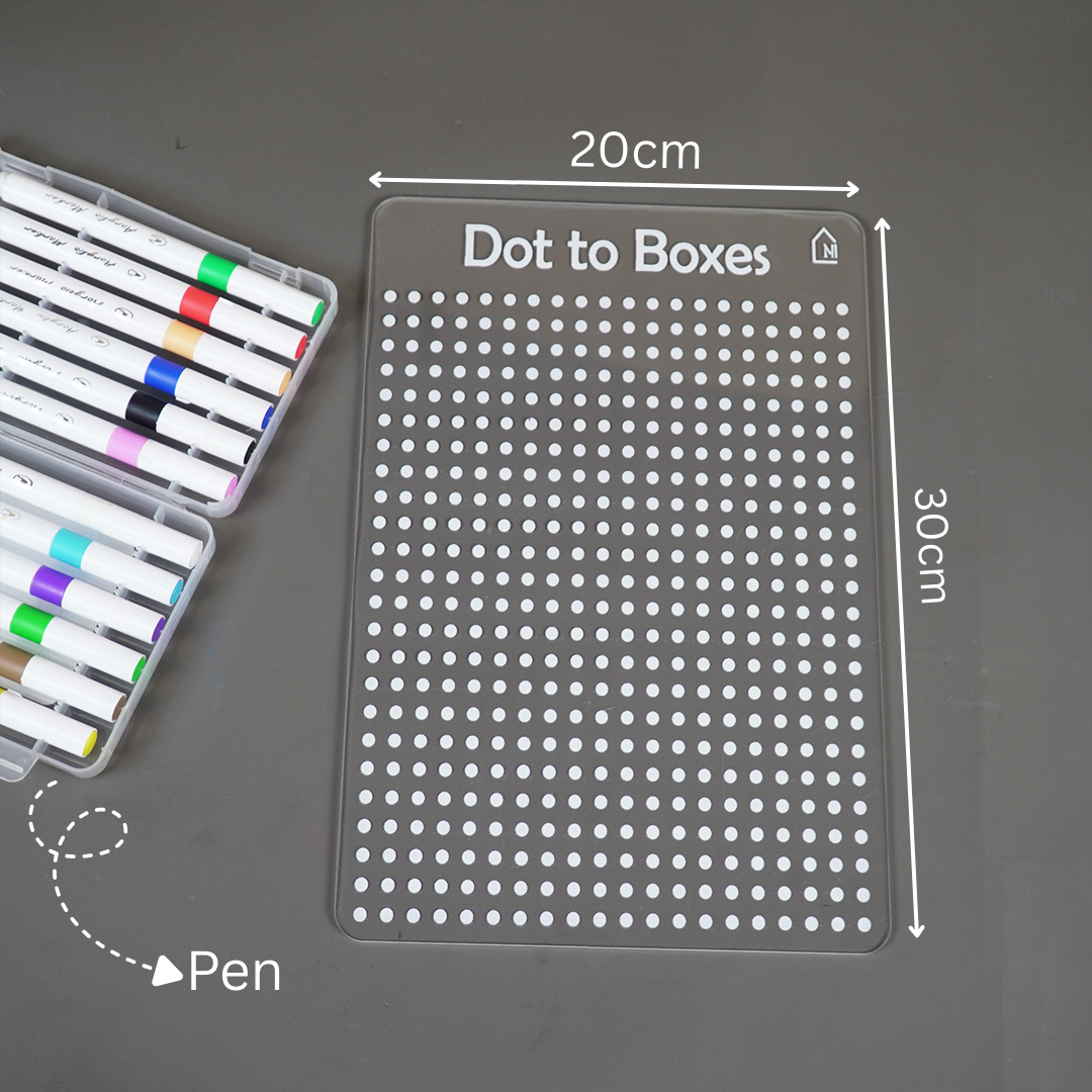 Reusable Dot to Boxes Learning Board for Kids with pen box & Cleaning Cloth