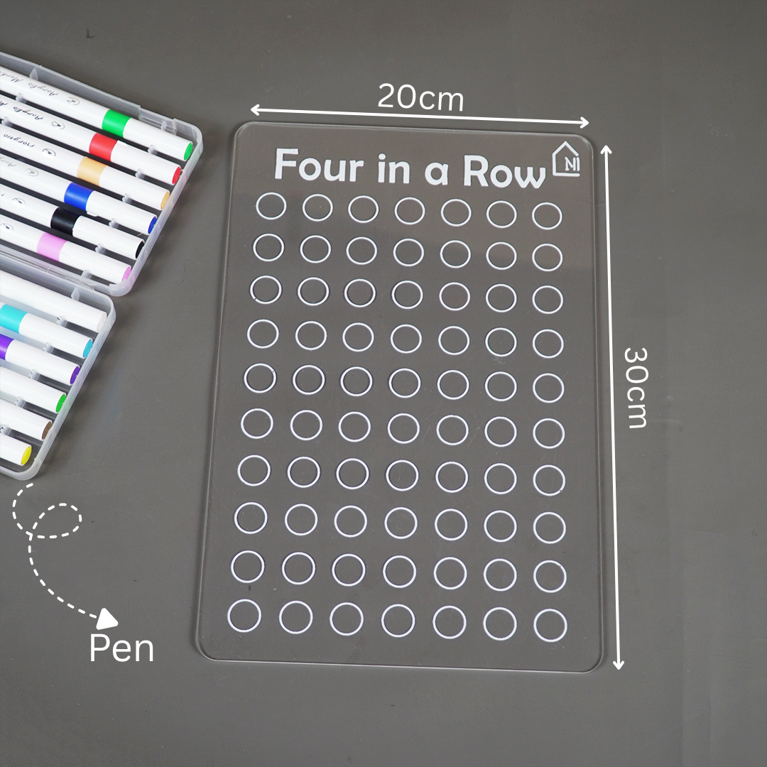 Reusable Four in a Row Game Board for Kids Learning Board with Pen Box & Cleaning Cloth