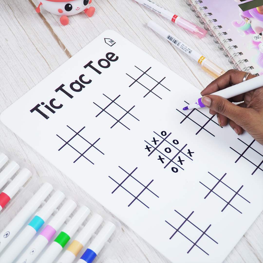 Reusable Tic Tac Toe Learning Board with Marker Pen Box & Cleaning Cloth