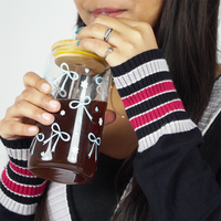 Cute Bow Print Glass Tumbler with Bamboo Lid & Straw