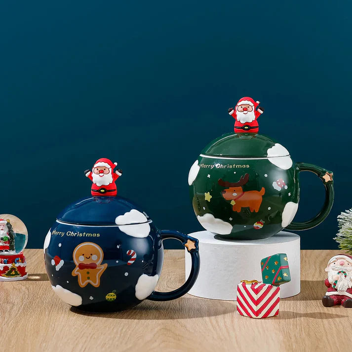 Santa Surprise Christmas Mug with Lid & Spoon (Random Color)