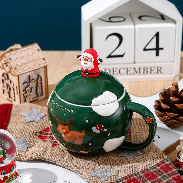 Santa Surprise Christmas Mug with Lid & Spoon (Random Color)