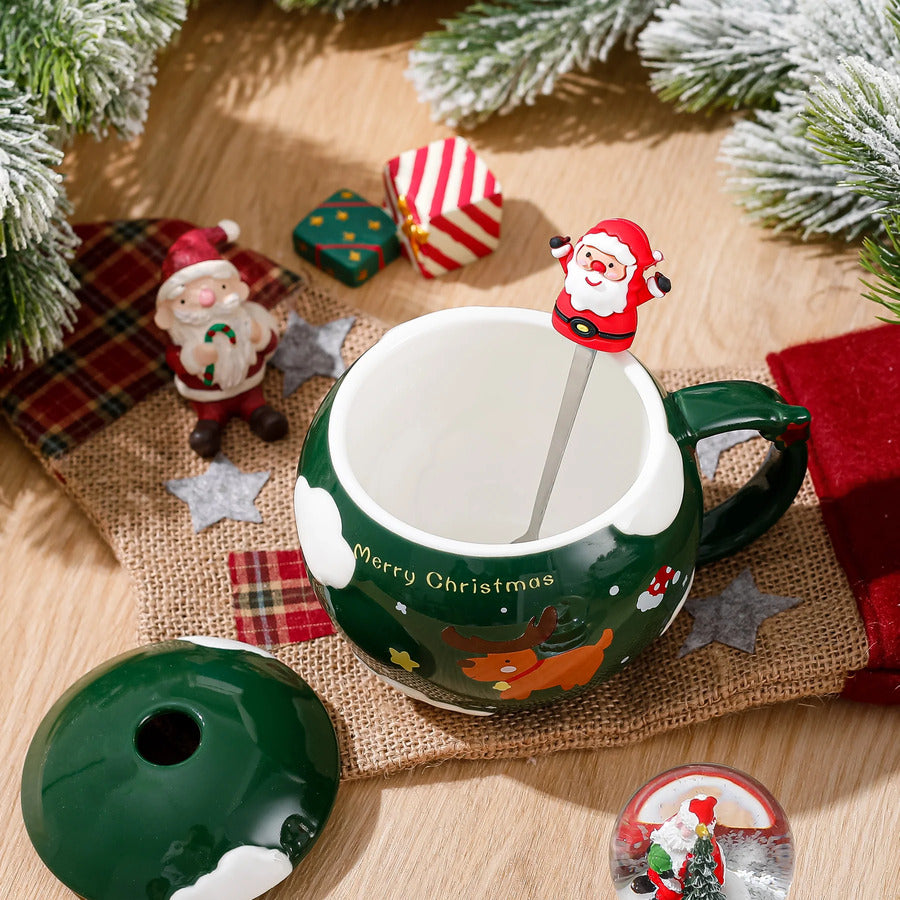 Christmas Round Mug With Lid & Spoon