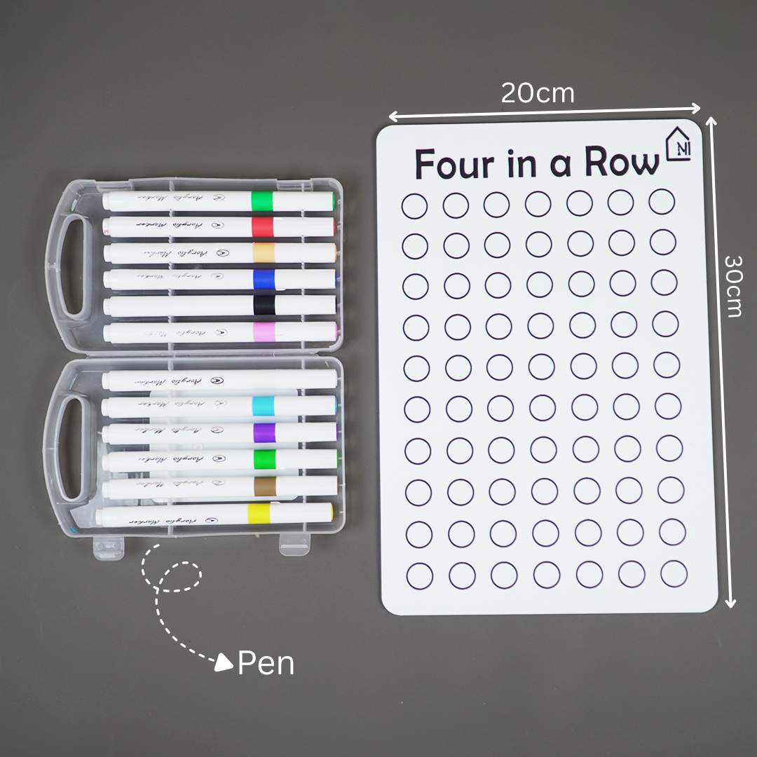 Four in a Row Reusable Learning Board with Pen Box & Cleaning Cloth