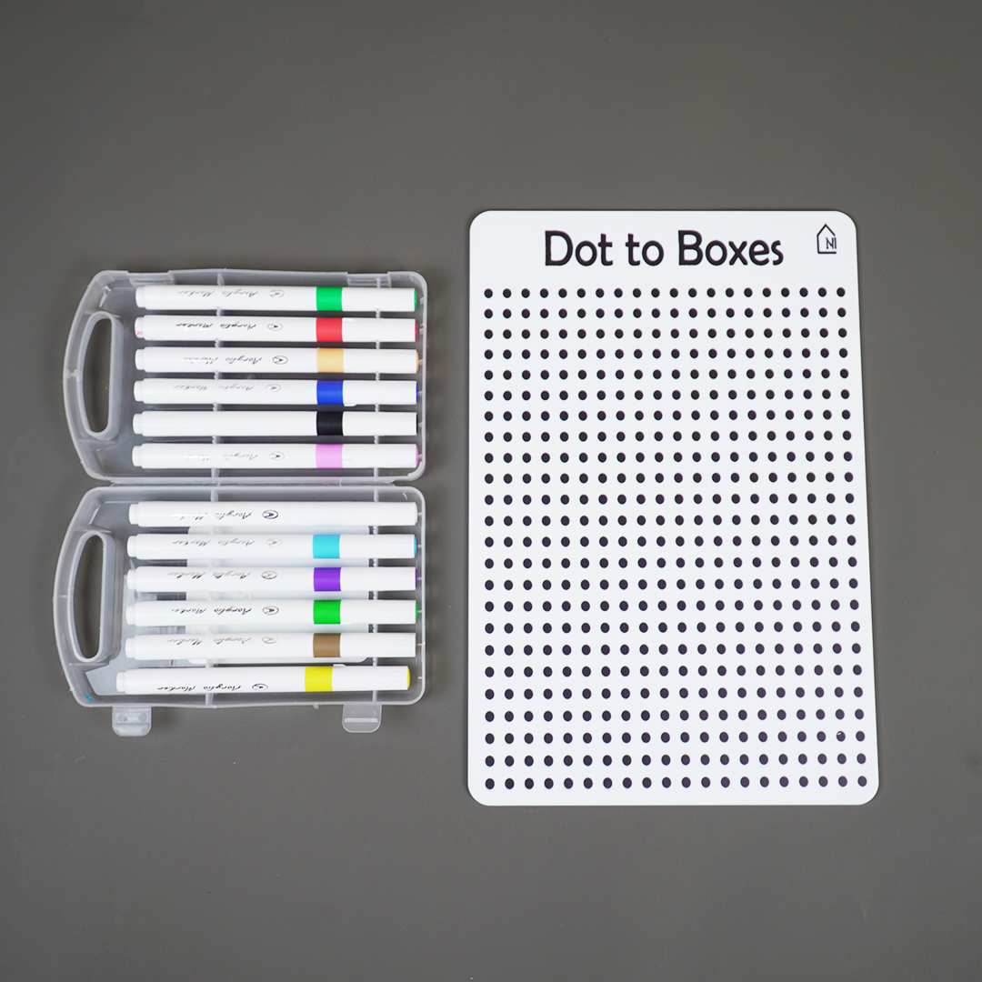 Dot to Boxes Reusable Learning Board for Kids with Pen Box & Cleaning Cloth