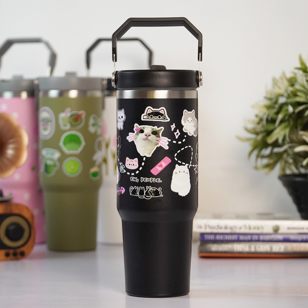 Cute Cat Insulated Tumbler with Handle