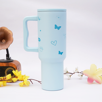 FlutterBloom™ 40oz Insulated Tumbler – Sky Blue Butterfly Edition