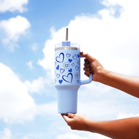Heart Print Tumbler with Handle & Straw | Reusable Travel Water Cup | Stylish Drinkware