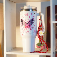 Butterfly Print Tumbler with Handle & Charm | Reusable Travel Cup | Cute Everyday Drinkware