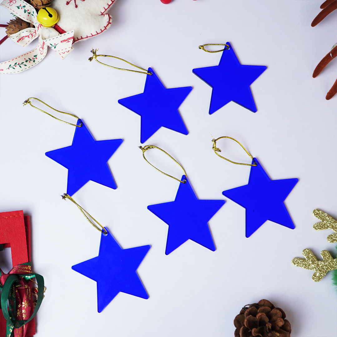 Blue Star designed Christmas Decoration Ornaments- Set of 6