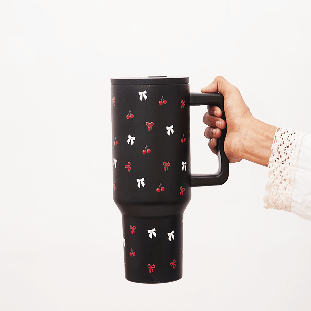 Cherry Daze  🍒 Leakproof Stainless Steel Tumbler in Black