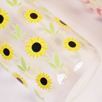 Set-2 Floral Glass Tumbler with Bamboo Lid & Straw