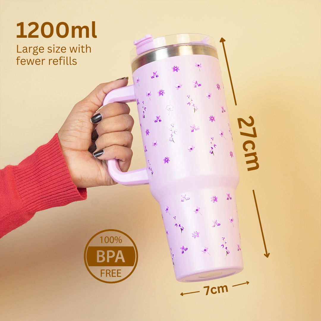 Floral Insulated Tumbler with Handle & Straw