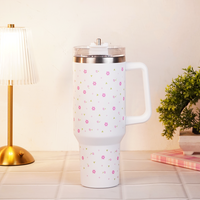 Delicate Pink Flower Tumbler with Handle & Straw