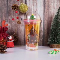Merry Christmas Transparent Sipper with Dome Lid & Straw (Random Design Only Pack of 1)