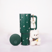 Floral Bow GREEN  Tumbler with Straw & Handle