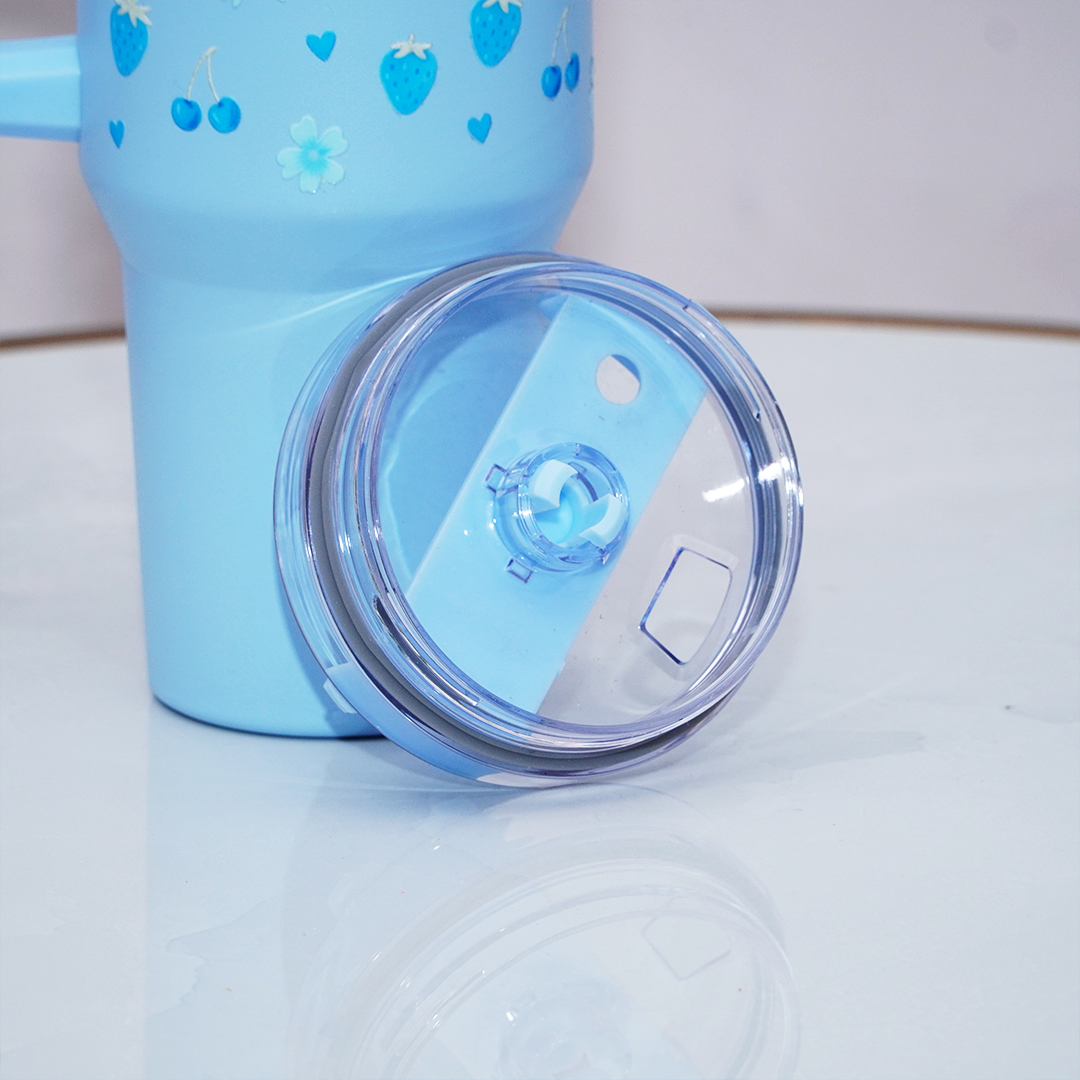 Blue Cherry & Strawberry Floral Stainless Steel Tumbler