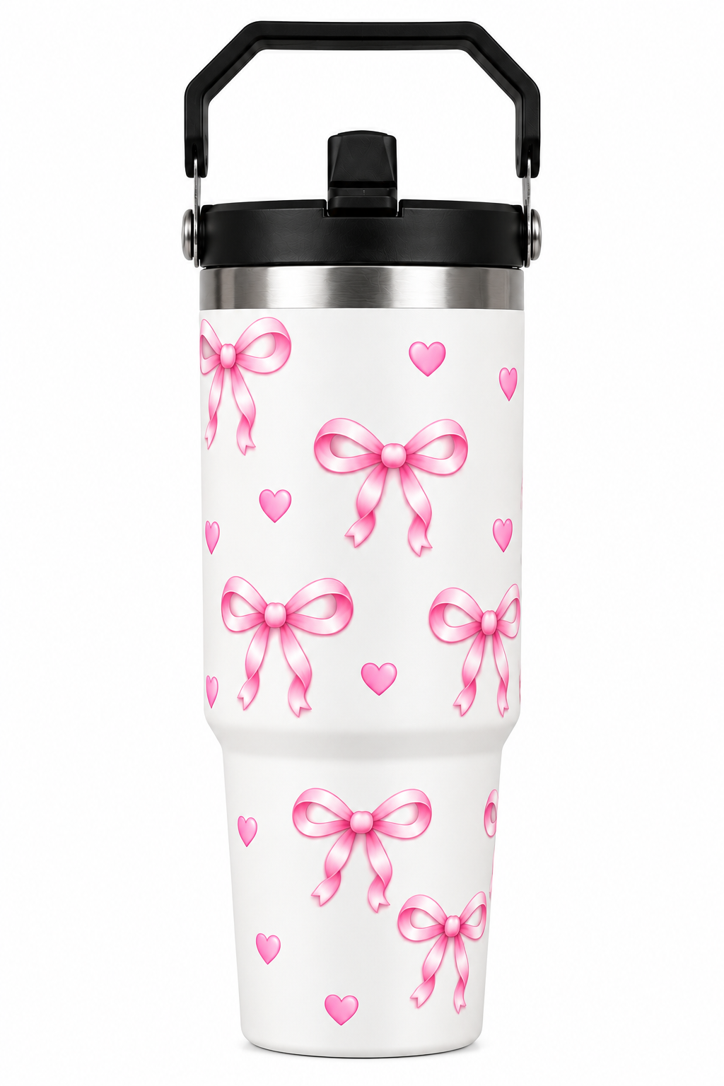 Bow Print Tumbler with Handle & Charm | Reusable Travel Cup | Cute Everyday Drinkware