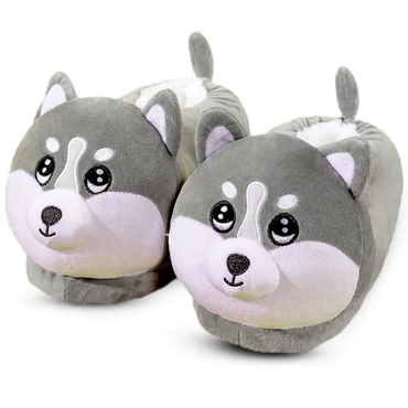 Husky Slippers Plush Lining Non Slip Winter House Slippers for Couples Christmas Gift (Universal Size)