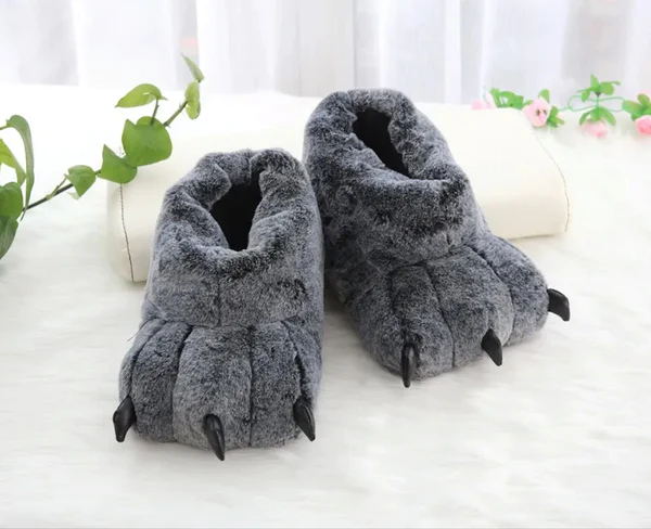 Wolf Slippers Plush Lining Non Slip Winter House Slippers for Couples Christmas Gift (Universal Size)