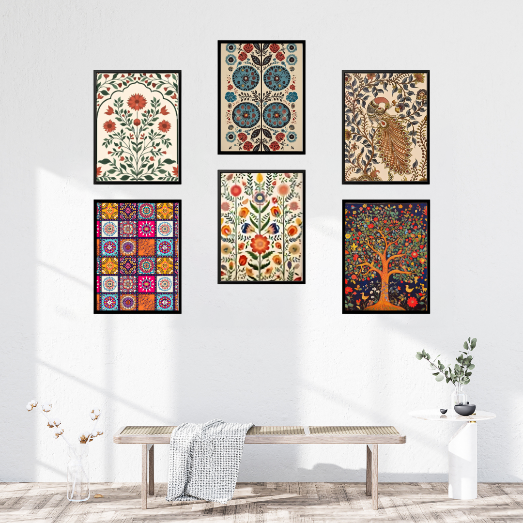 Bohemian Botanical Wall Art Set – 6 Vibrant Prints for a Nature-Inspired Living Space
