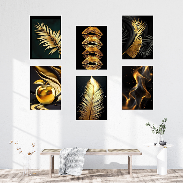 Golden Luxury Wall Art Set of 6 | Modern Abstract Canvas Prints