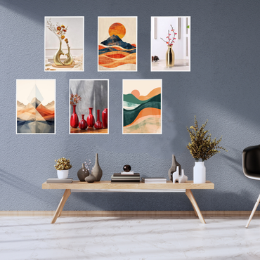 Modern Abstract & Vase Wall Art Set | Minimalist Home Décor SET OF 6
