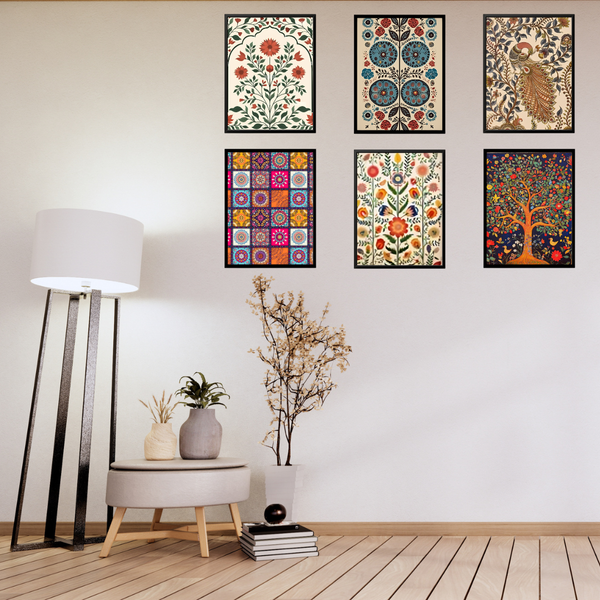 Bohemian Botanical Wall Art Set – 6 Vibrant Prints for a Nature-Inspired Living Space