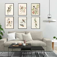 Vibrant Bird & Floral Wall Art Set  of 6