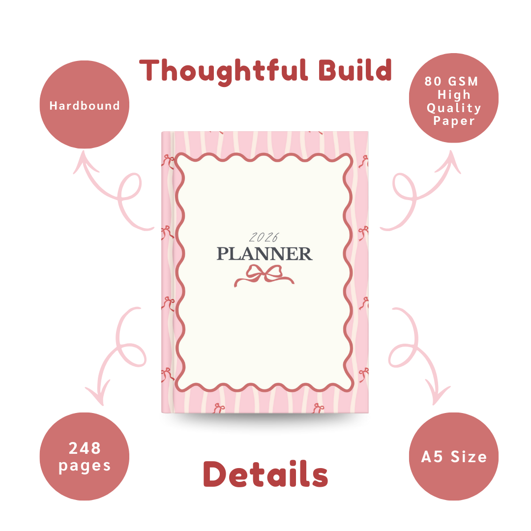 2026 Pink Planner | Cute Daily Organizer with Bow Design