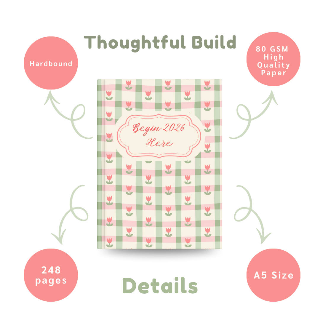 Begin 2026 Here Journal | Cute Floral Aesthetic Daily Diary