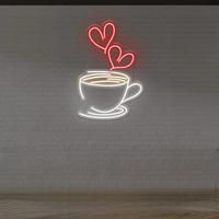Coffee Cup Neon LED Light Sign with Heart Steam – Wall Décor for Café & Home