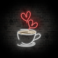 Coffee Cup Neon LED Light Sign with Heart Steam – Wall Décor for Café & Home