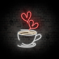 Coffee Cup Neon LED Light Sign with Heart Steam – Wall Décor for Café & Home