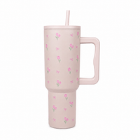Pink Tulip Bow Tumbler with Straw & Hand