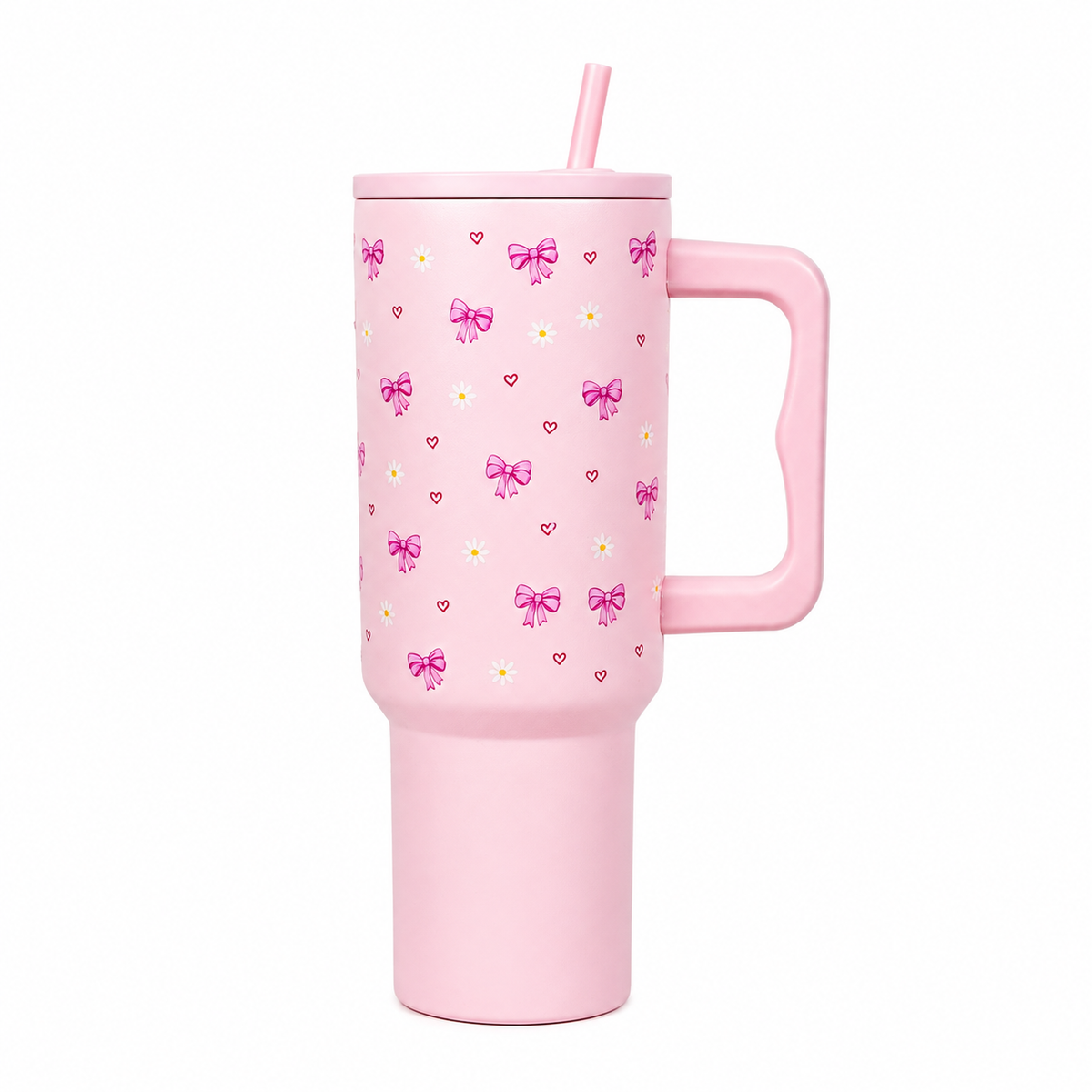 Cute Pastel Pink Tumbler with Bow, Daisy & Heart