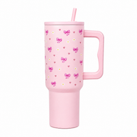 Cute Pastel Pink Tumbler with Bow, Daisy & Heart