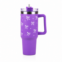 Purple Bow Print Tumbler – Insulated Travel Tumbler with Handle & Straw