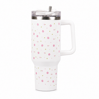 Delicate Pink Flower Tumbler with Handle & Straw