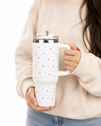 Delicate Pink Flower Tumbler with Handle & Straw