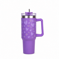 Purple Floral Tumbler with Handle & Straw – Cute Reusable Travel Cup for Everyday Drinks