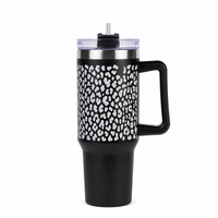 Black Leopard Print Tumbler with Handle & Straw – Stylish Reusable Travel Cup for Women & Girls