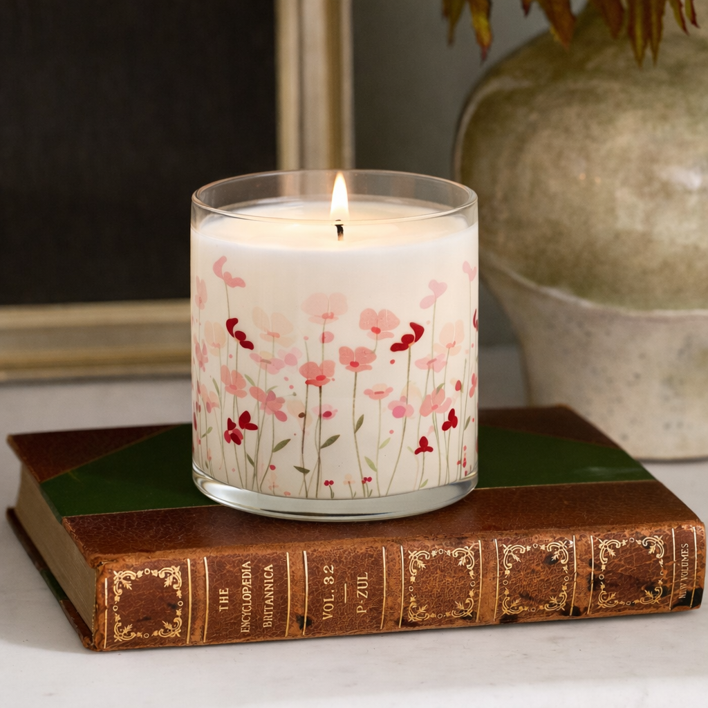 Soft Pink Floral Scented Candle in Glass Jar | Elegant Aesthetic Home Décor Candle