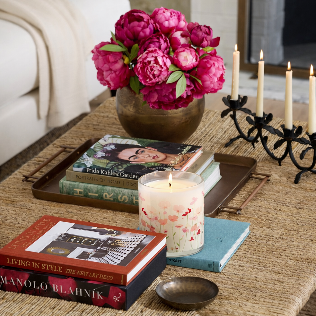 Soft Pink Floral Scented Candle in Glass Jar | Elegant Aesthetic Home Décor Candle