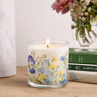 Blue & Yellow Floral Scented Candle in Glass Jar | Elegant Aesthetic Home Décor Candle
