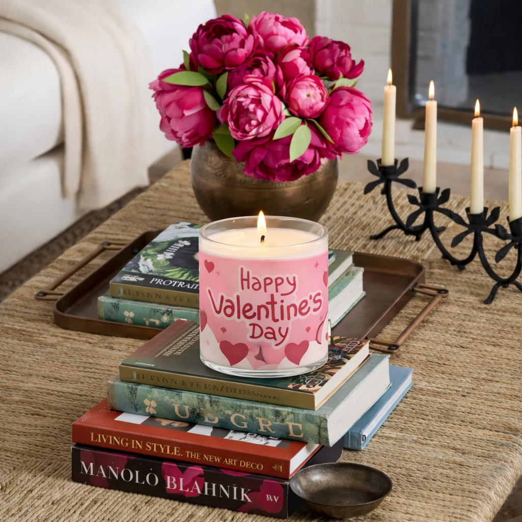 Happy Valentine’s Day Scented Candle in Glass Jar | Romantic Gift & Aesthetic Home Décor