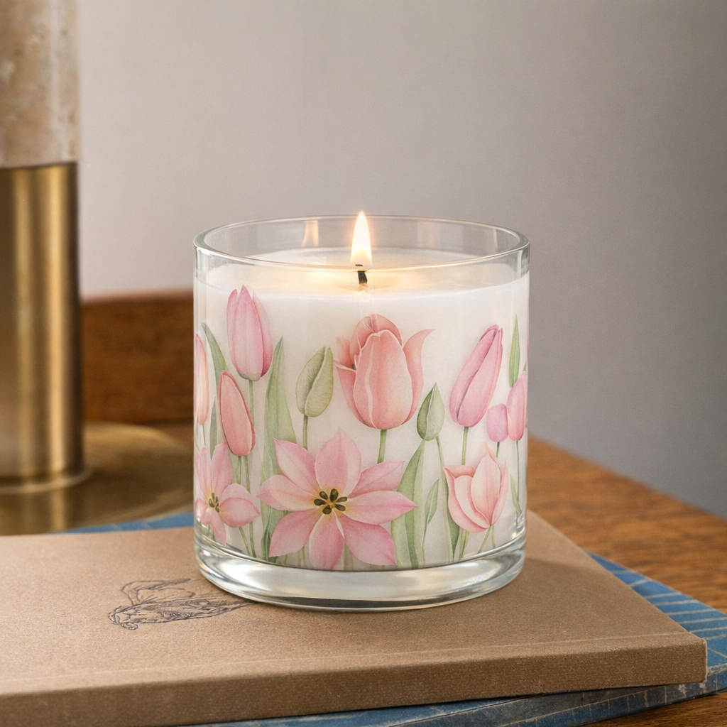 Pink Floral Scented Candle in Glass Jar