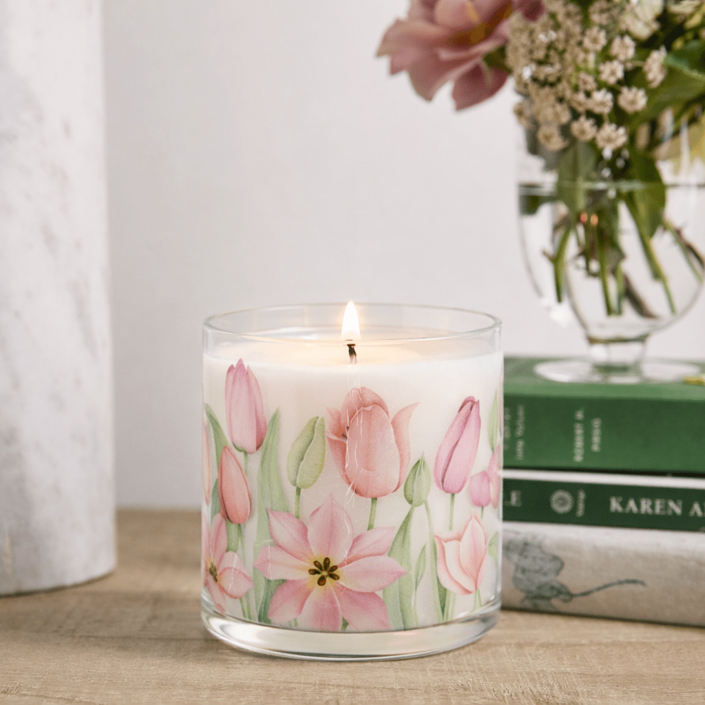 Pink Floral Scented Candle in Glass Jar - Memories InsiteELEGANT AESTHATIC HOME DECOR CANDLE